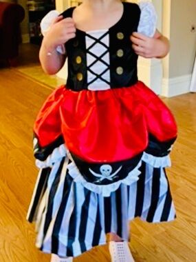 Girls' Pirate Dress Costume in Red, Black & White